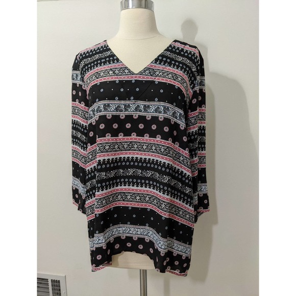 S SMALL New Ann taylor LOFT blouse Tunic Top floral flower multi red blue black - Picture 2 of 9